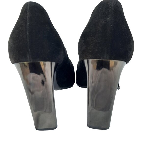 Vintage 90s Casadei Heels Square Toe US Size 8 Black Suede Studded Pumps - Picture 10 of 14